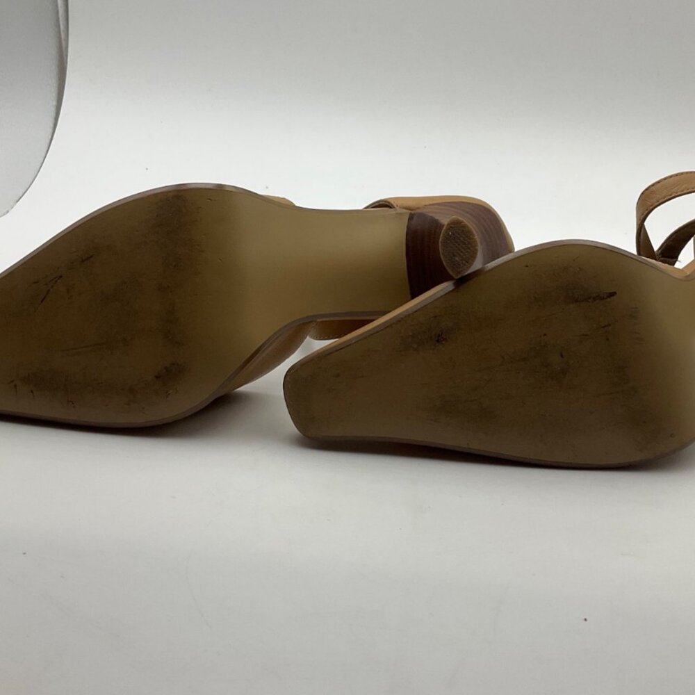 Y2K Steve Madden 7.5 Tan Leather Strappy Heels Shoes Pointed Square Toe - Picture 6 of 11